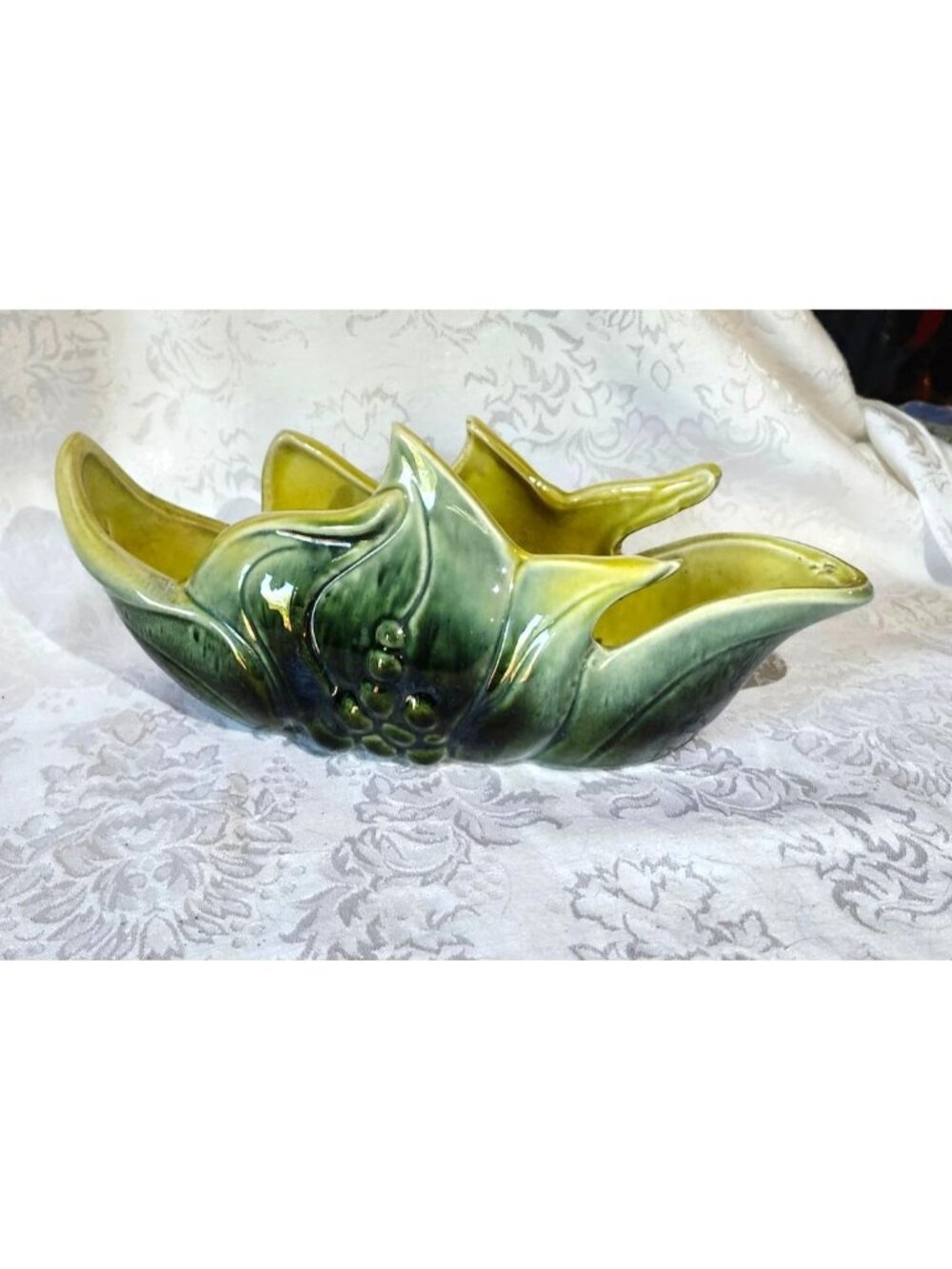 Vintage Hull Pottery Green & Yellow Grapevine Planter - MCM Ceramic Home Decor